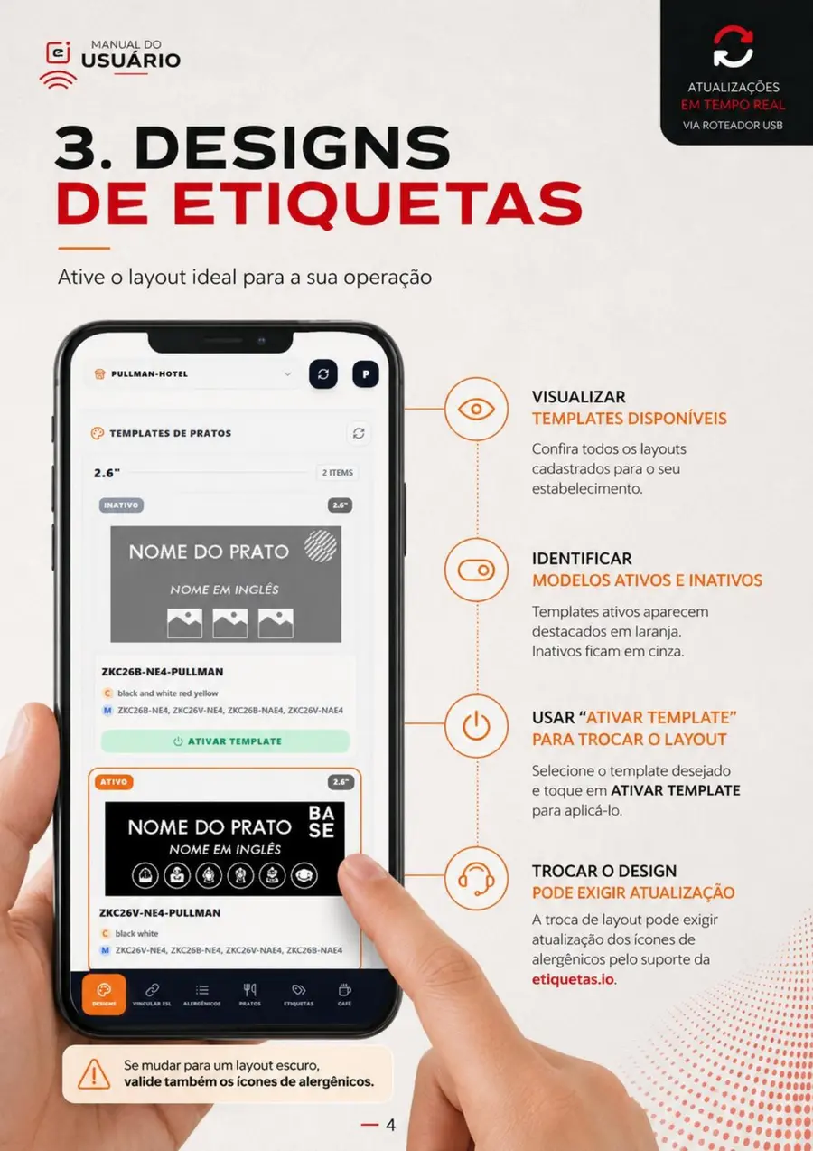 Tela do Smart Buffet com os designs disponíveis para as etiquetas