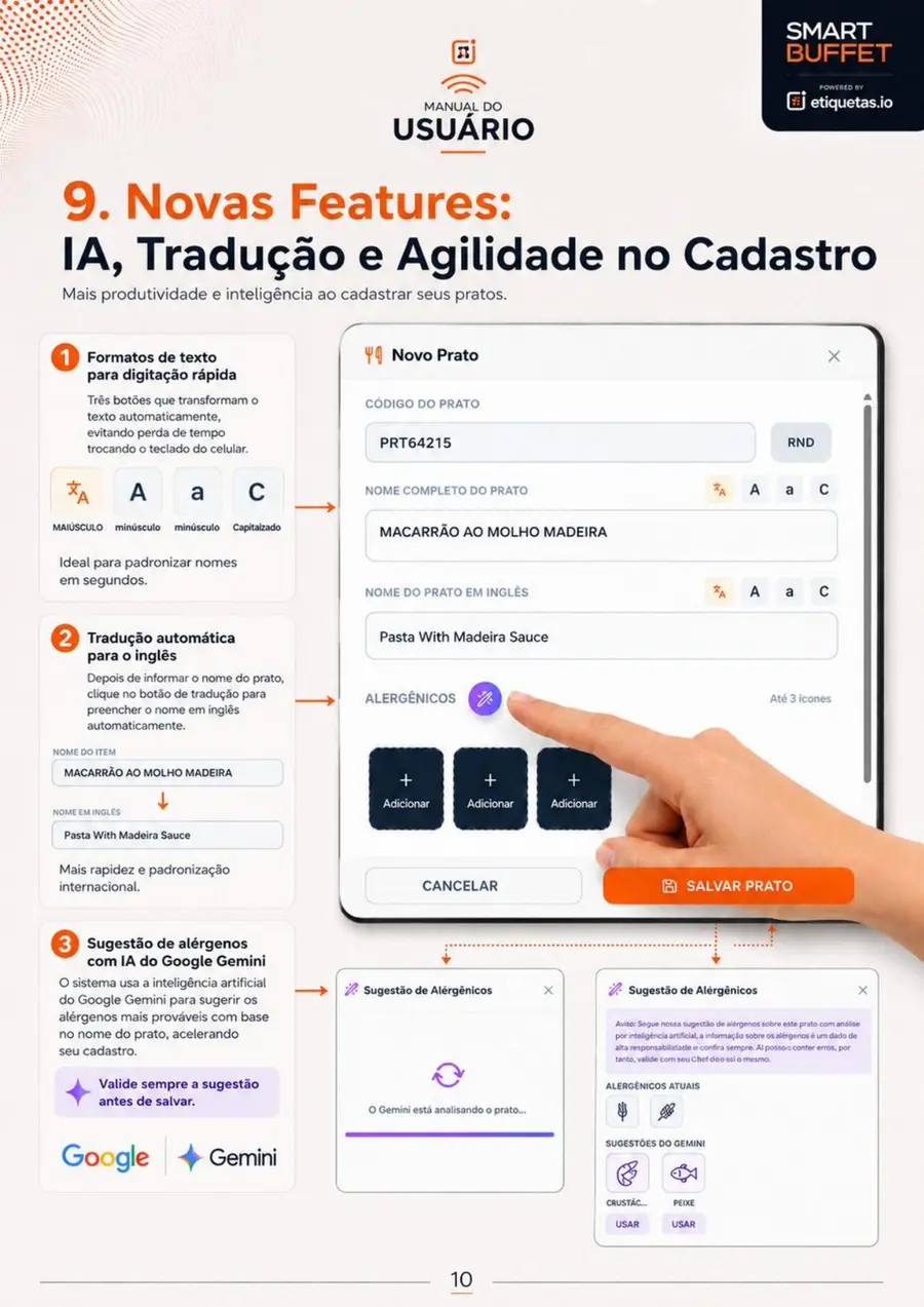 Recursos de inteligência artificial e tradução do Smart Buffet